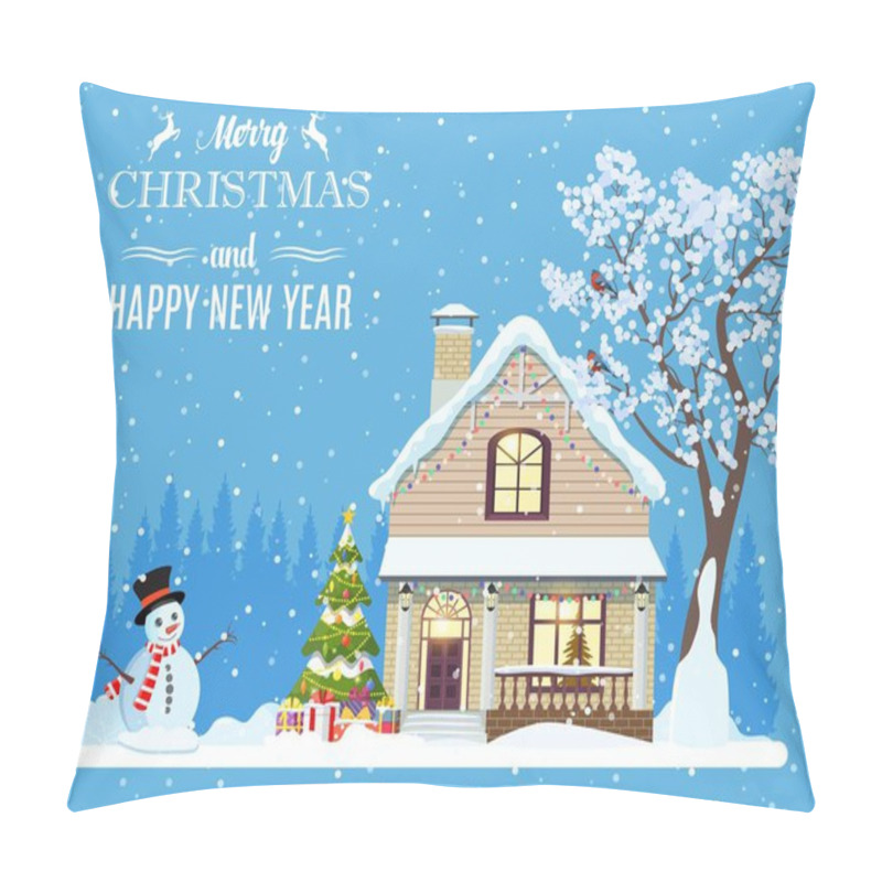 Personality  Suburban House Covered Snow. Pillow Covers