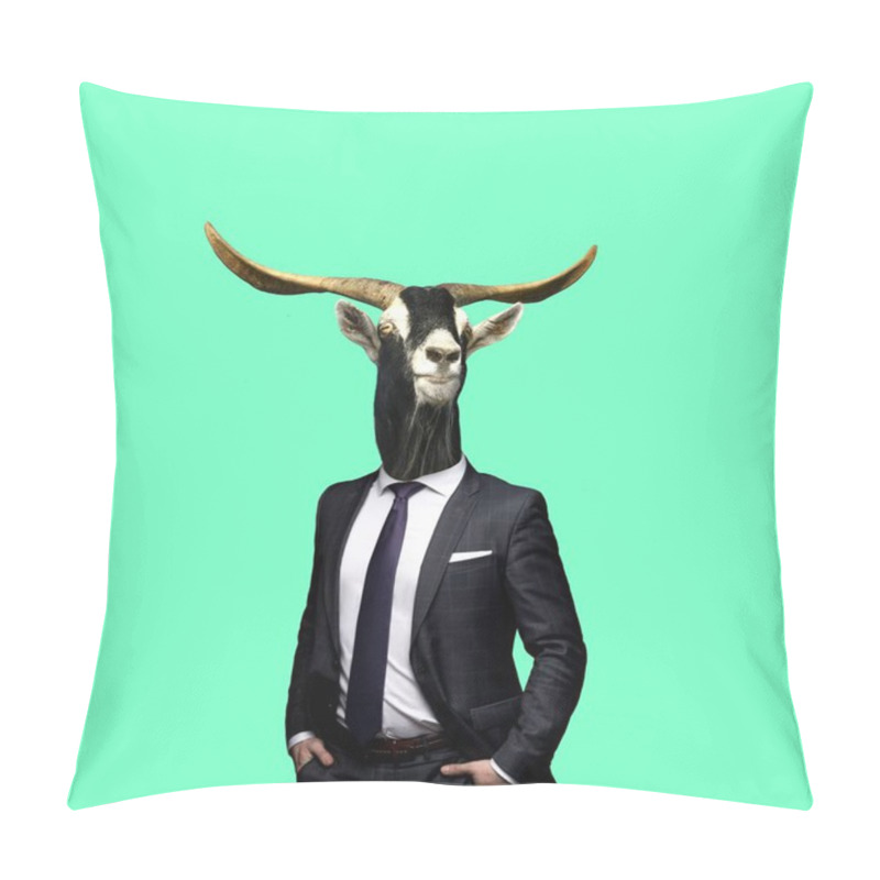 Personality  Contemporary Art Collage,goat In A Suit Pillow Covers