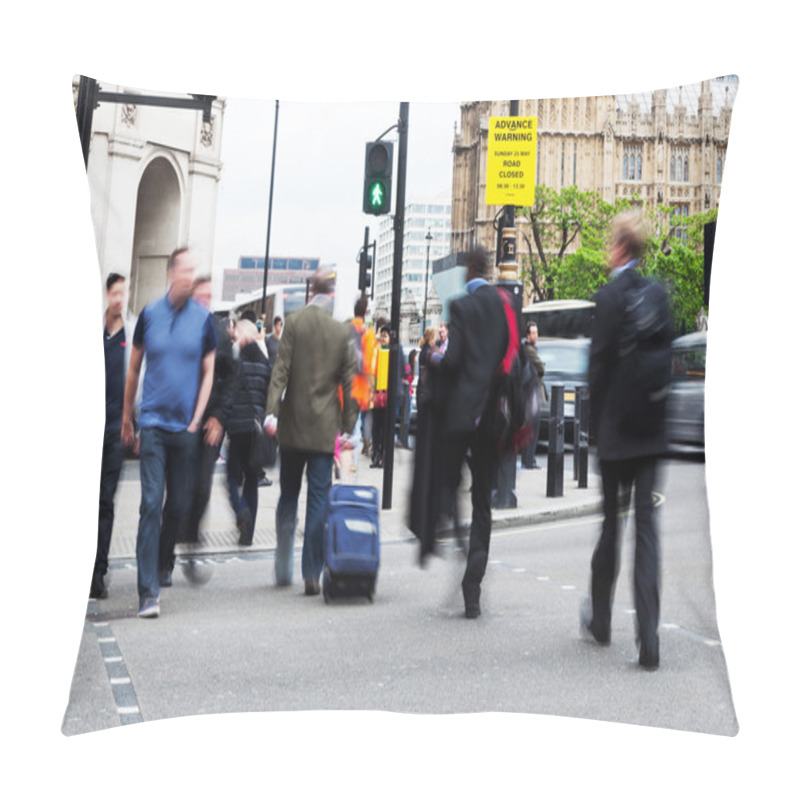 Personality  People In Motion Blur Crossing The Street In Westminster, London, Near Big Ben Pillow Covers