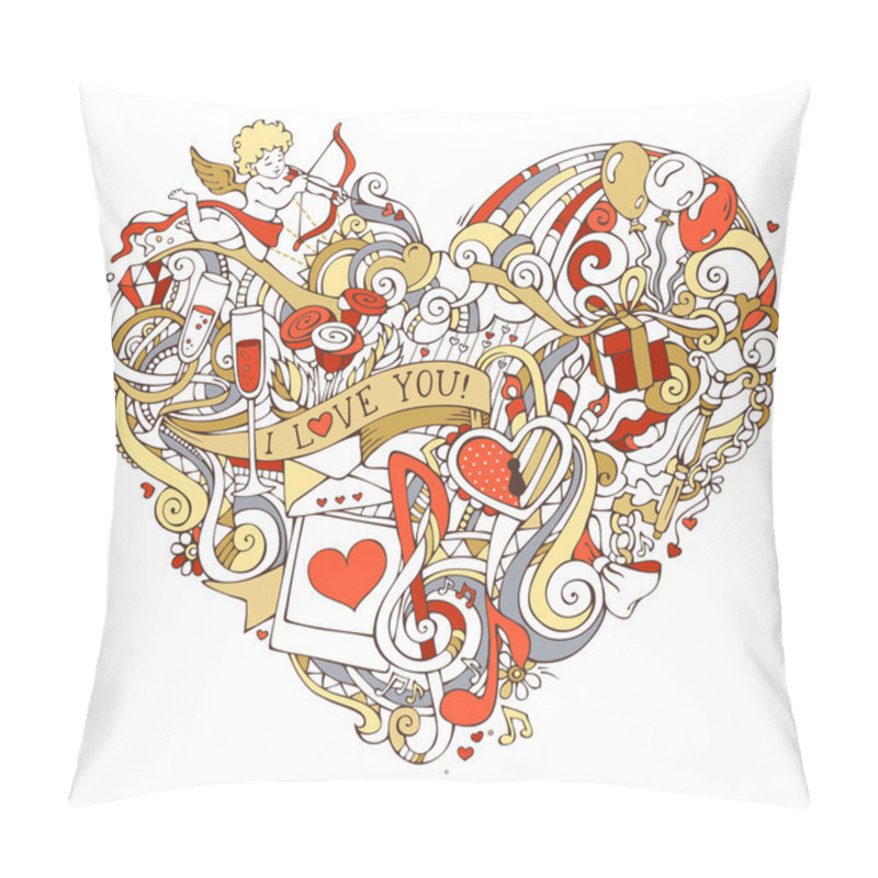 Personality  Gold, Red And White Heart Illustration. Pillow Covers