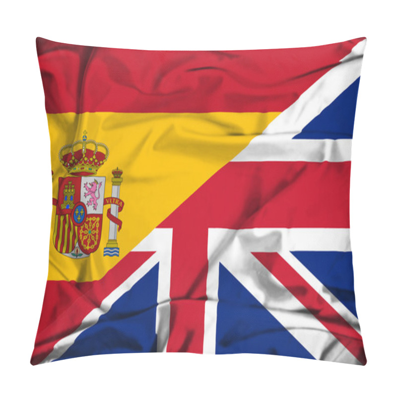 Personality  Waving Flag Of United Kingdon And Spain Pillow Covers