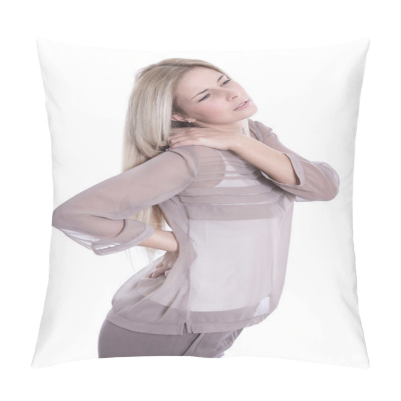 Personality  Isolated Young Beautiful Business Woman Has Pains On Her Back - Pillow Covers