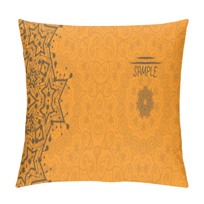 Personality  Orange Greeting Card With Tribal Ornament. Flayer Template. Wedding Invitation Design. Retro Ethnic Lace. Oriental Motif. Pillow Covers