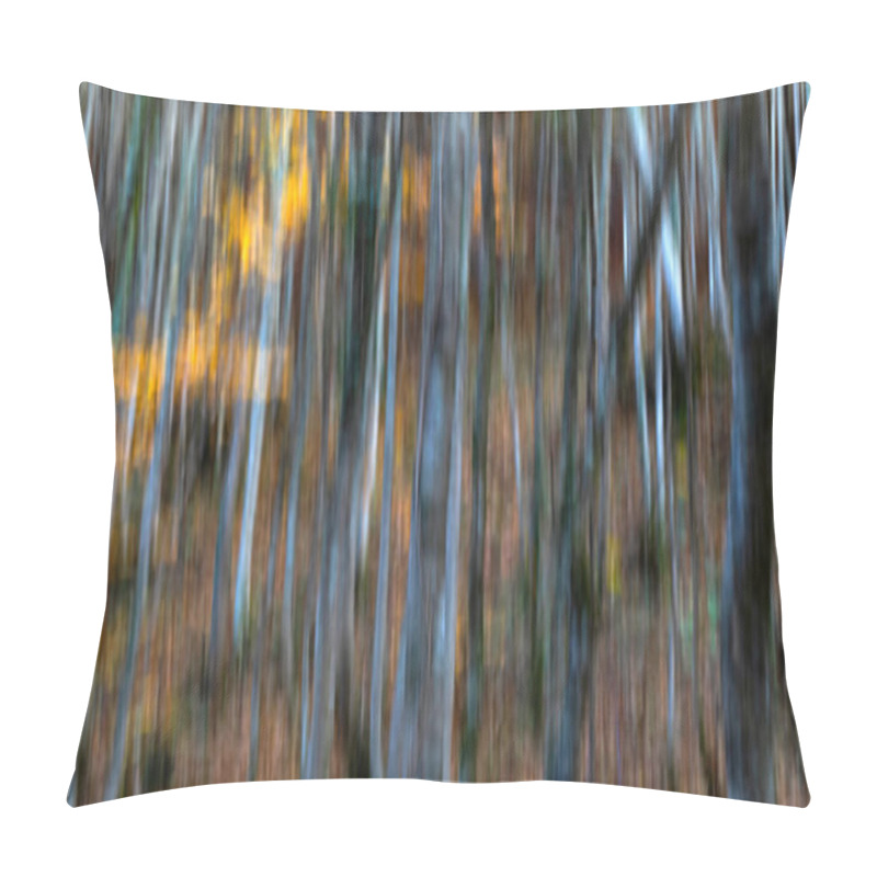 Personality  Trees. Abstract Forest Landscape. Trees Photographed With Pan Technique. Natural Background. Pillow Covers