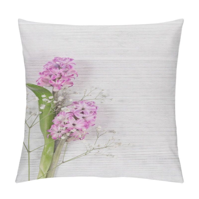 Personality  Abstract Composition Of Fresh Purple Hyacinths On A White Rustic Pillow Covers