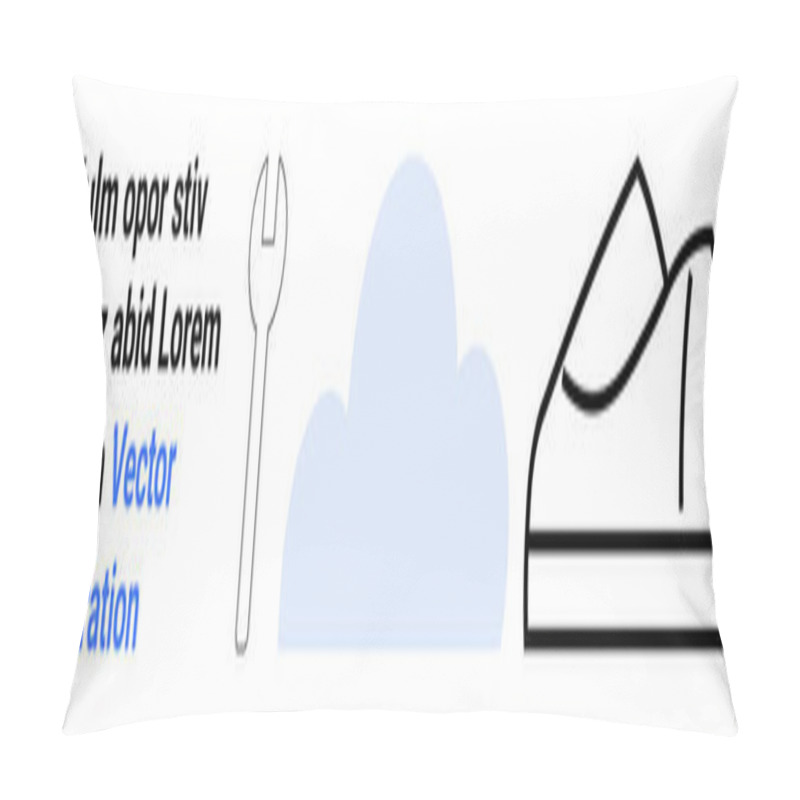 Personality  Wrench Tool, Light Blue Cloud, Outline Of A Shoe With Minimalistic Style, And Placeholder Text. Ideal For Modern Design, Tools, Weather Themes, Footwear, Simplicity, Functionality, And Repair Pillow Covers