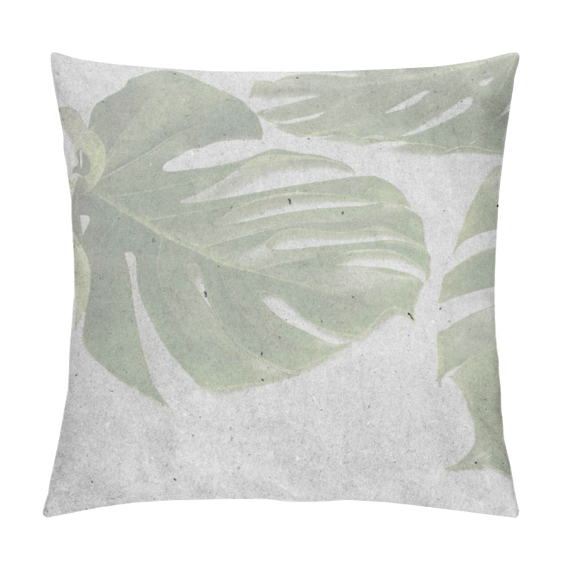 Personality  Natural Green Fresh Monstera Leaves Border Frame On White Abstract Background Isolated. Room For Text. Three Tropical Jungle Monstera Leaves. Textured Stylish Old Paper Background, Square, Pillow Covers