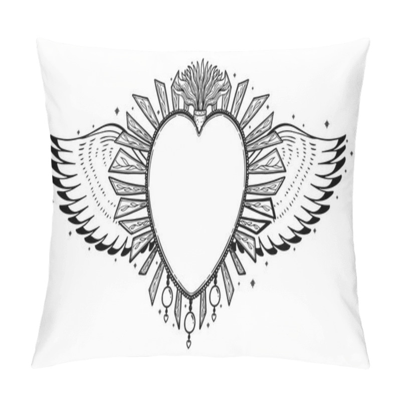 Personality  Sacred Holy Heart Jesus. Sacrament Religion Symbol. Mystical Icon Hand Drawn Print. Mexico Simbol.Vector Illustration Vintage . Pillow Covers