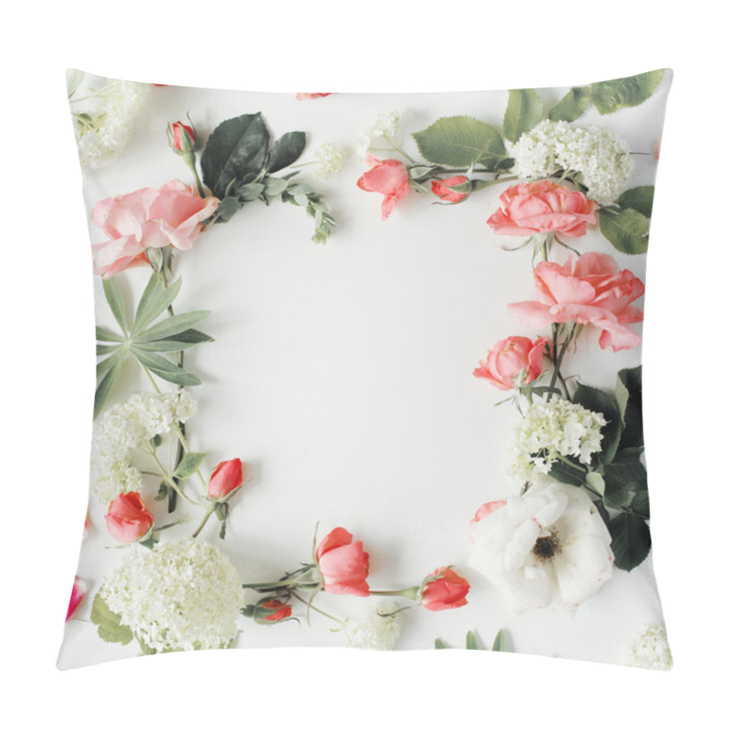 Personality  Flat Lay Frame With Pink And White Roses Pillow Covers