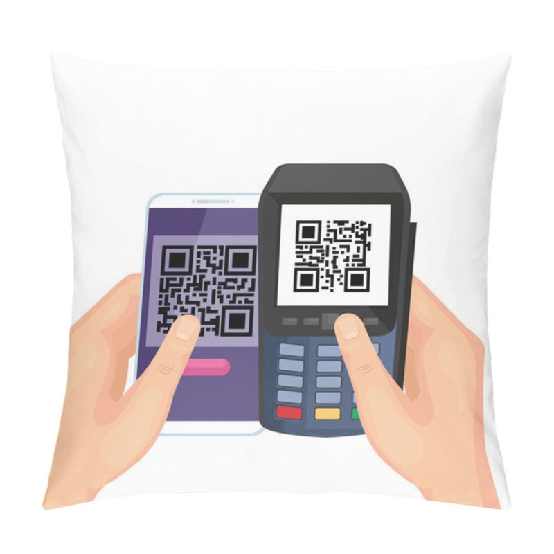 Personality  Hand Using Smartphone And Dataphone With Scan Code Qr Pillow Covers