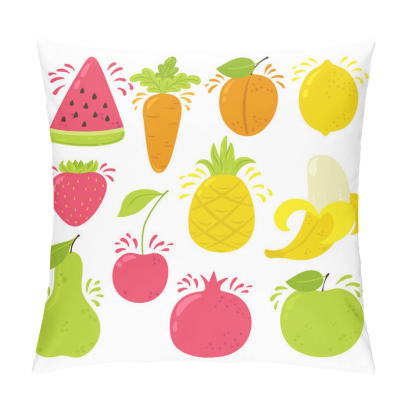 Personality  Set Of Bright Juicy Fruits In Cartoon Style. Pillow Covers