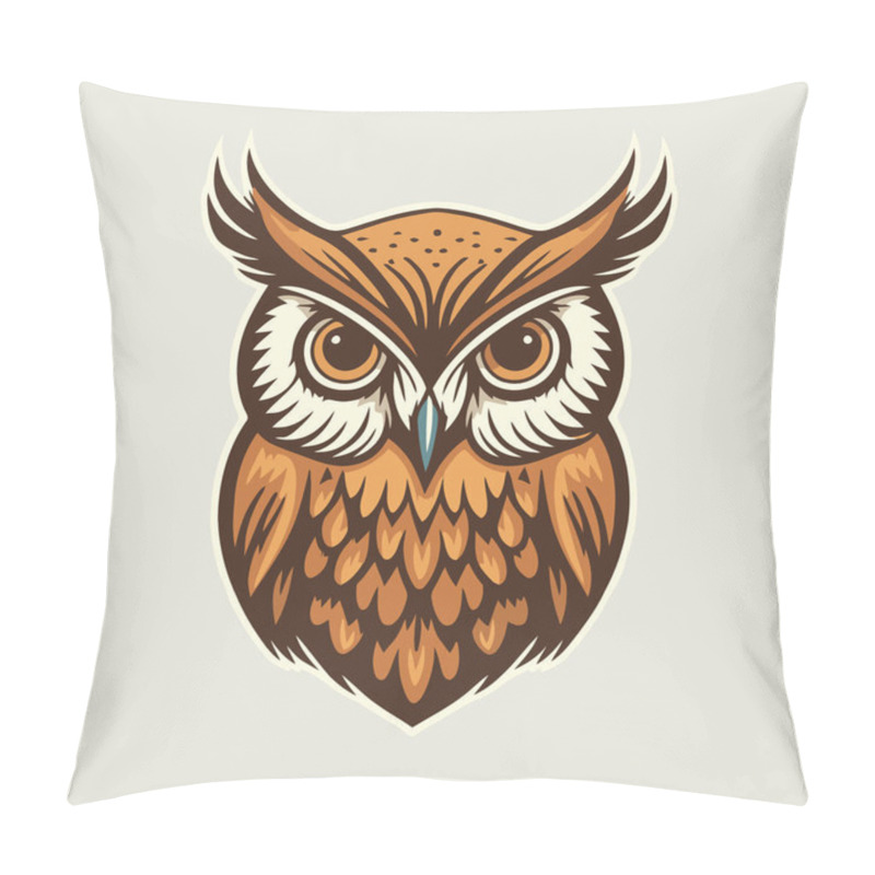 Personality  Owl Face Head Design For Logo Mascot T Shirt Design Template Flat Vector Cartoon Style Illustration Pillow Covers