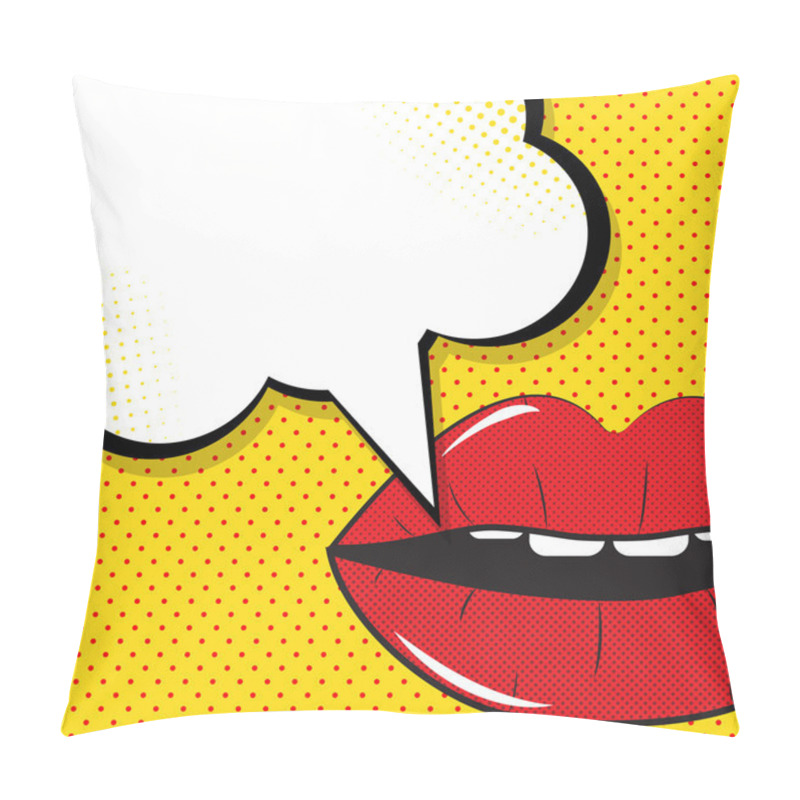 Personality  Open Red Lips With Speech Bubble Pop Art Background On Dot Backg Pillow Covers