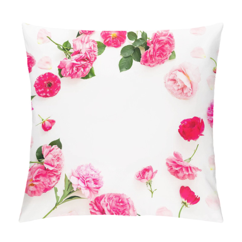 Personality  Floral Frame Made Of Pink Roses Isolated On White Background. Fl Pillow Covers