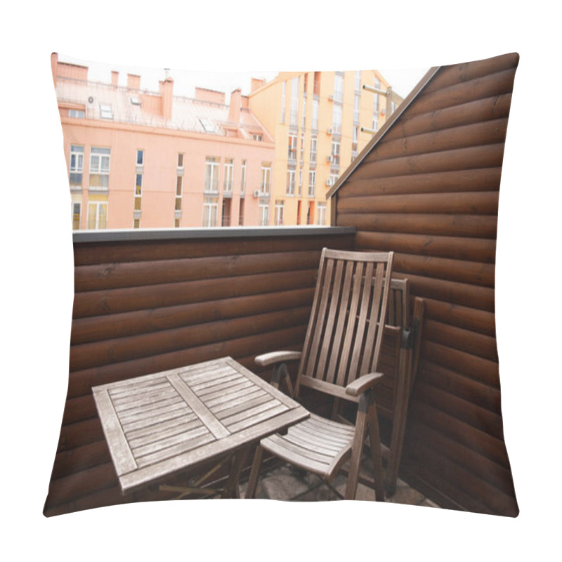 Personality  Wooden Table And Chair On Modern Balcony  Pillow Covers