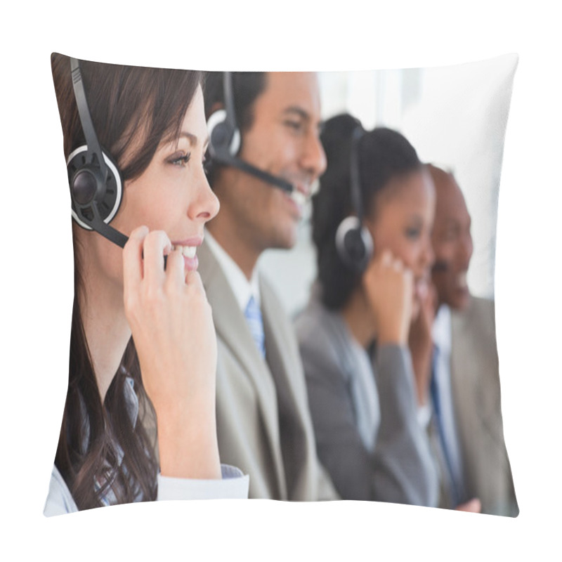 Personality  Young Businesswoman Working With A Headset And Accompanied By He Pillow Covers