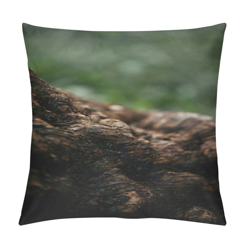 Personality  Selective Focus Of Tree Bark On Blurred Background Pillow Covers