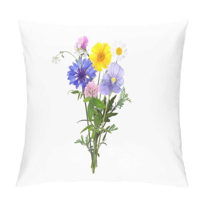 Personality  Bouquet Of Beautiful Wildflowers On White Background Pillow Covers