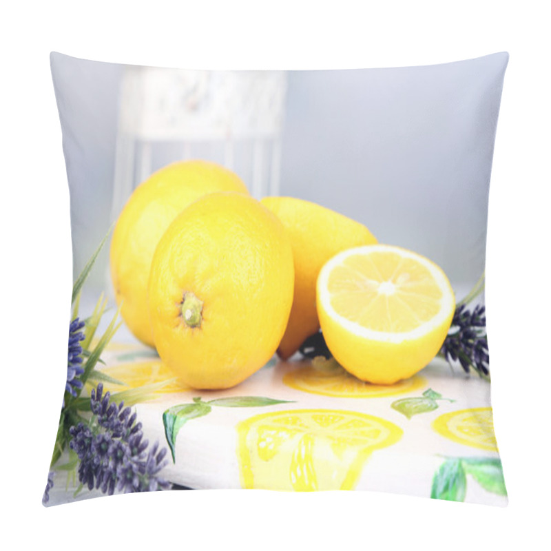 Personality  Still Life With Fresh Lemons And Lavender On Light Background Pillow Covers