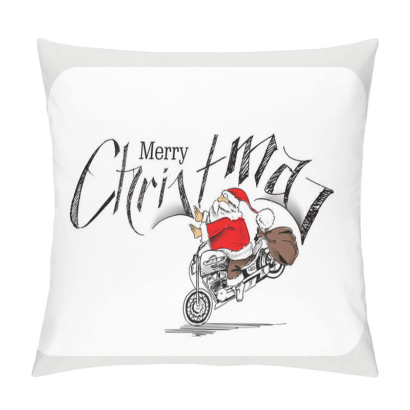 Personality  Santa Claus On A Motorcycle Merry Christmas! Christmas Backgroun Pillow Covers