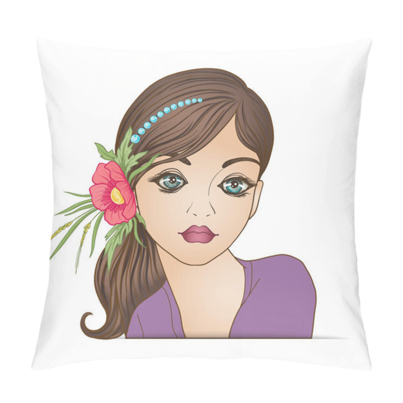 Personality  A Young Beautiful Girl With A Flower Wreath On His Head. Pillow Covers