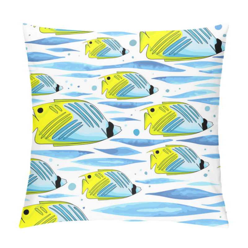 Personality  Pattern With Funny Fishes, Waves And Bubbles. Pillow Covers