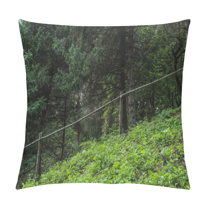 Personality  Green Hill In Pine Forest With Wooden Fence Pillow Covers