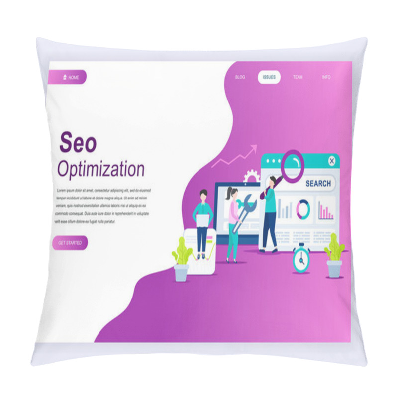 Personality  Modern Flat Design Concept Of SEO Analysis For Website And Mobile Website Development. Landing Page Template. Search Engine Optimization, Strategies And Marketing. Vector Illustration. Pillow Covers