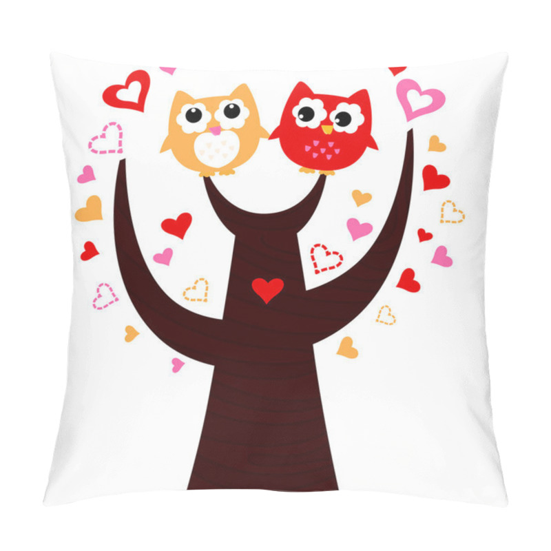 Personality  Cute Vector Love Owls On Tree Isolated On White Pillow Covers