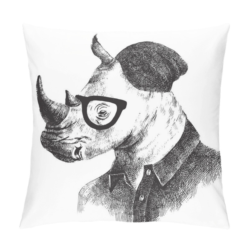 Personality  Hand Drawn Dressed Up Rhino In Hipster Style Pillow Covers