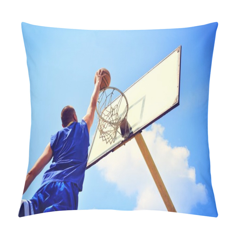 Personality  Basketball Player In Action Flying High And Scoring Pillow Covers