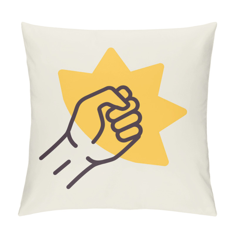 Personality  Punch, Raised Up Clenched Fist Isolated Vector Icon. Demonstration, Protest, Strike, Revolution. Graph Symbol For Your Web Site Design, Logo, App, UI Pillow Covers