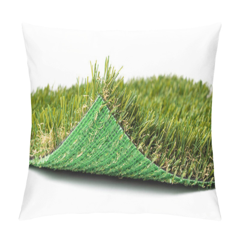 Personality  Flipped Up Section Of Artificial Turf Grass On White Background Pillow Covers