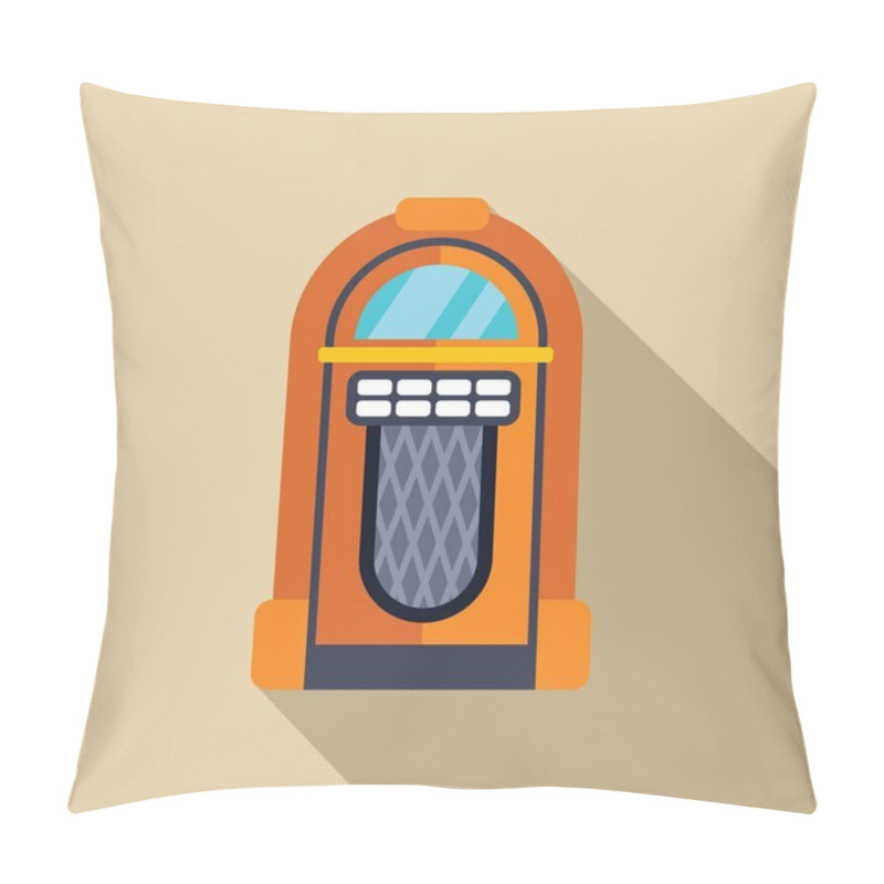 Personality  Orange Jukebox Casting Long Shadow On Brown Background, Retro Music And Sound Concept Pillow Covers