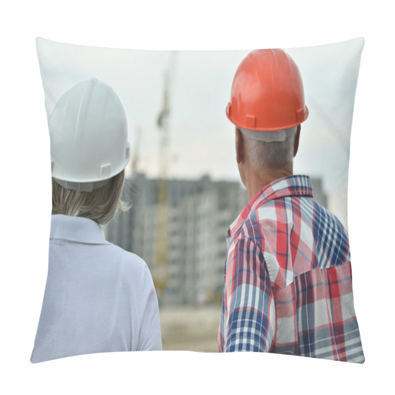 Personality  Senior Couple In Under Construction Pillow Covers