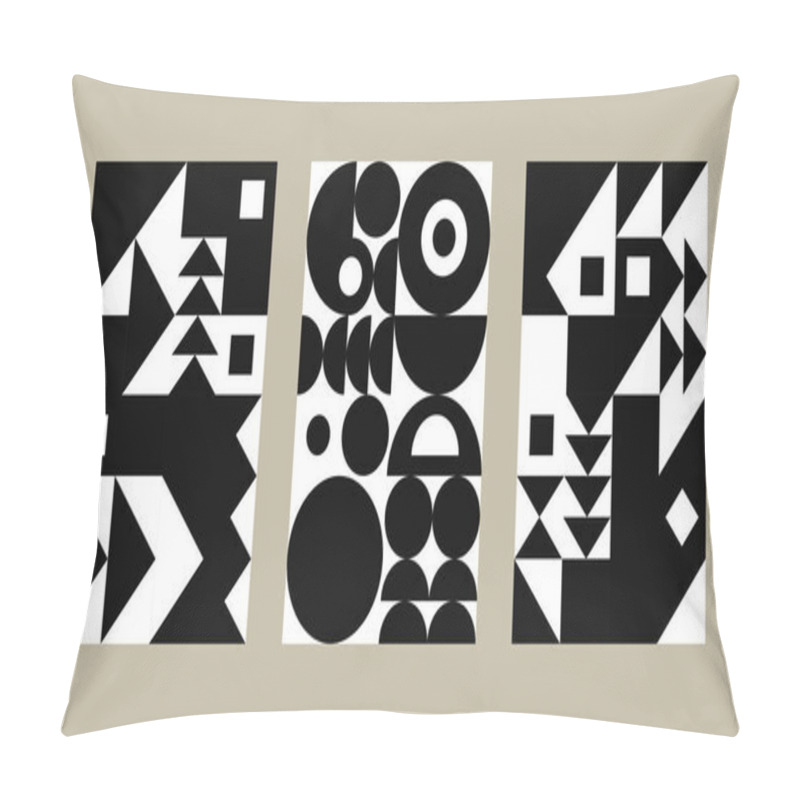 Personality  Bauhaus Style Poster, Set Of Geometric Covers. Template For Booklet, Brochure, Annual Report. Collection Of Covers With Geometric Patterns. Pattern With Triangles And Circles Pillow Covers