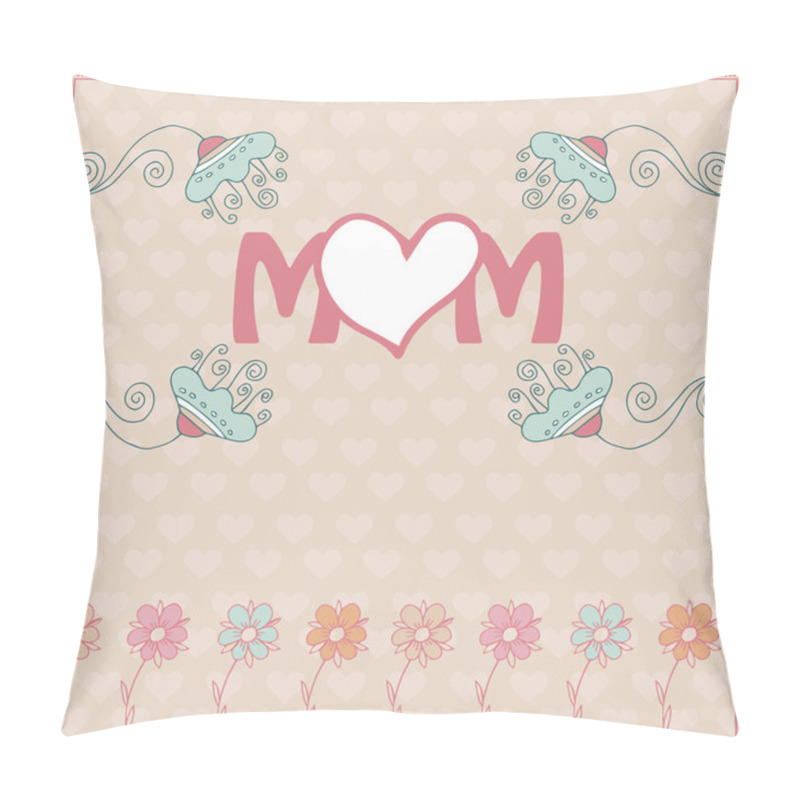 Personality  Mother's Day Greeting Card With Spring Flowers. Vector Illustration Pillow Covers