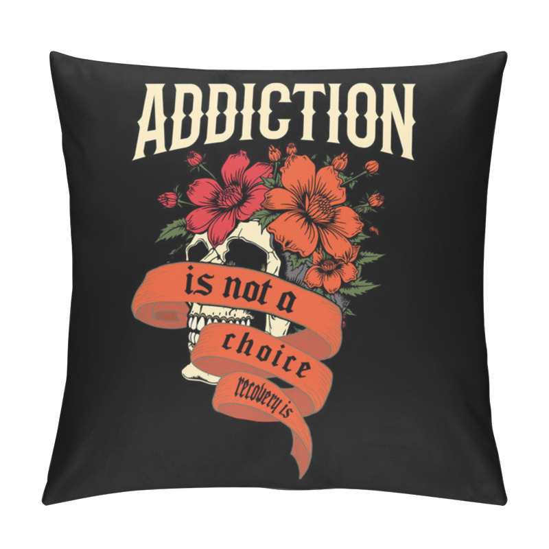 Personality  Powerful Image Depicting Addiction Recovery. A Skull Adorned With Vibrant Flowers Symbolizes The Struggle And The Beauty Of Healing. Perfect For Campaigns Promoting Recovery, Mental Health Awareness, Or The Strength Of Overcoming Adversity. Pillow Covers