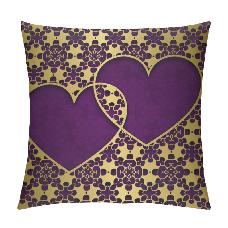 Personality  Traditional Ornamental Background With Frame Of Two Hearts Pillow Covers