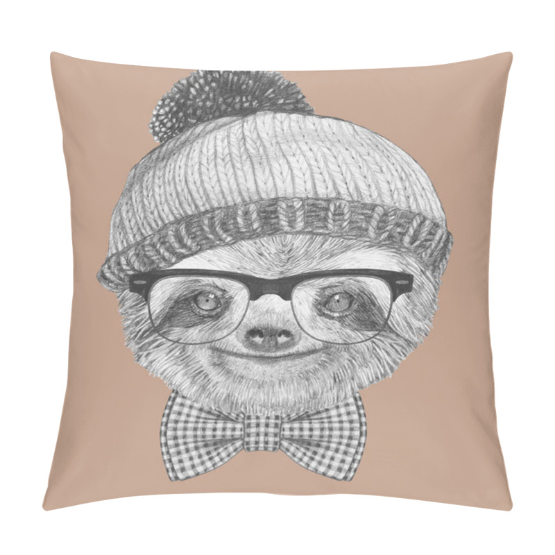 Personality  Sloth  With Glasses, Hat And Bow Tie Pillow Covers