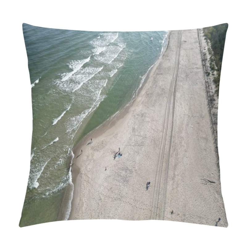 Personality  Aerial Shot Of Deserted Sandy Beach With Scenic Sea Waters And Sand Textures Pillow Covers