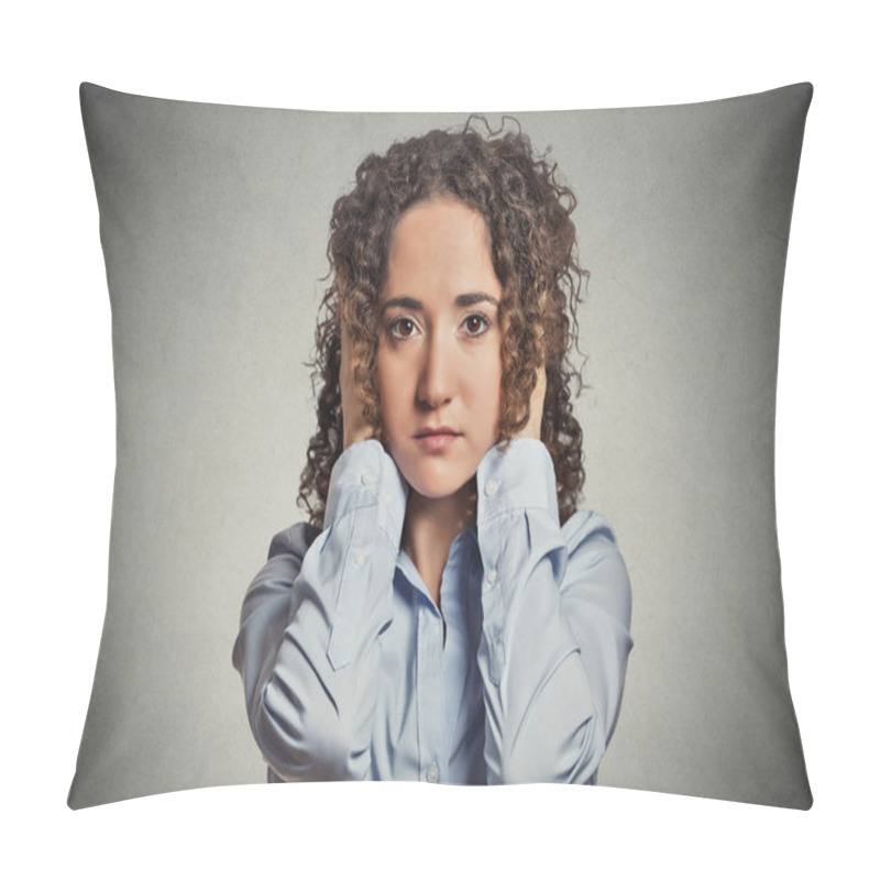 Personality  Young Woman Covering Her Ears With Hands Pillow Covers