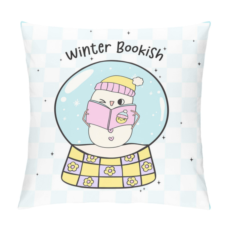 Personality  Cute Groovy Retro Winter Bookish Snowglobe Illustration Hand Drawn Doodle. Pillow Covers