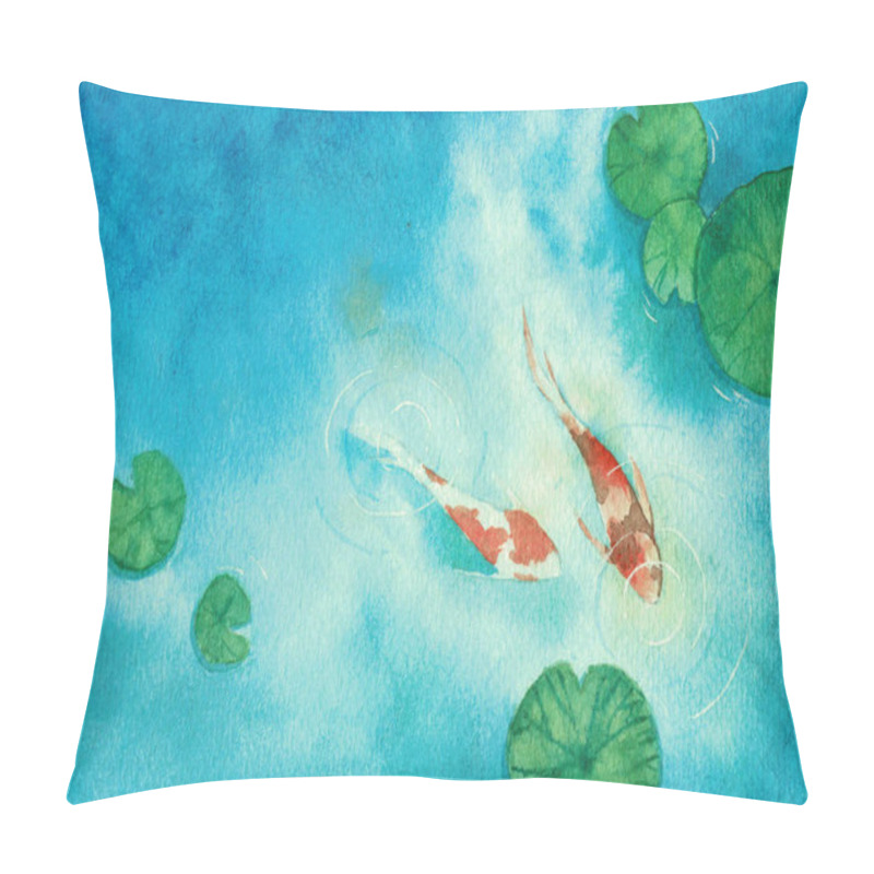 Personality  Watercolor Hand Painting, Two Koi Carp Fish In A Pond, The Symbol Of Good Luck And Prosperity. Pillow Covers