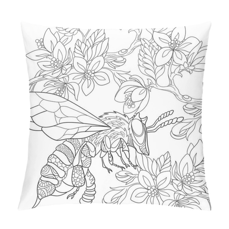 Personality  Zentangle Stylized Bee Insect Pillow Covers