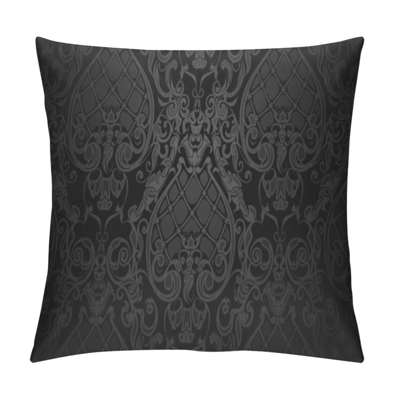 Personality  Gray-black Floral Pattern In The Old Style On A Black Background. Close-up. Pillow Covers