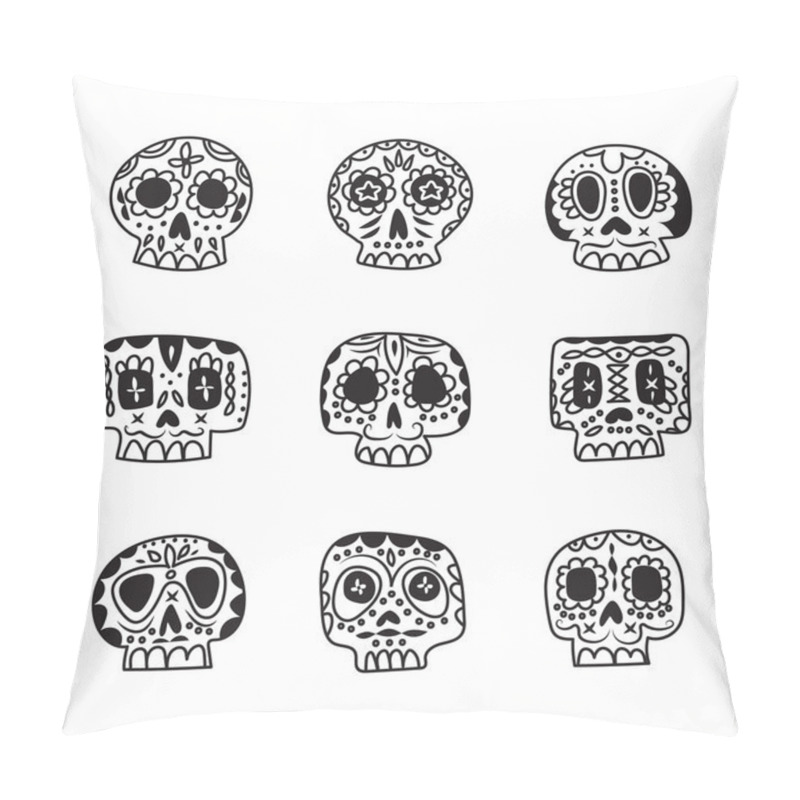 Personality  Vector Cute Ethnic Mexican Sugar Skulls Icons Pillow Covers