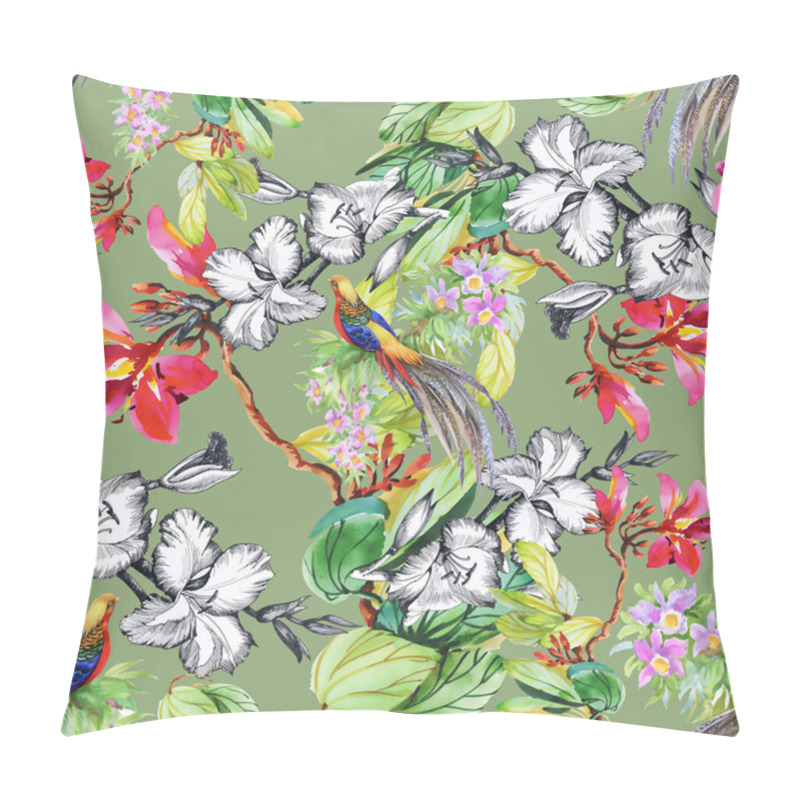 Personality  Tropical  Birds And Exotic Flowers Pillow Covers