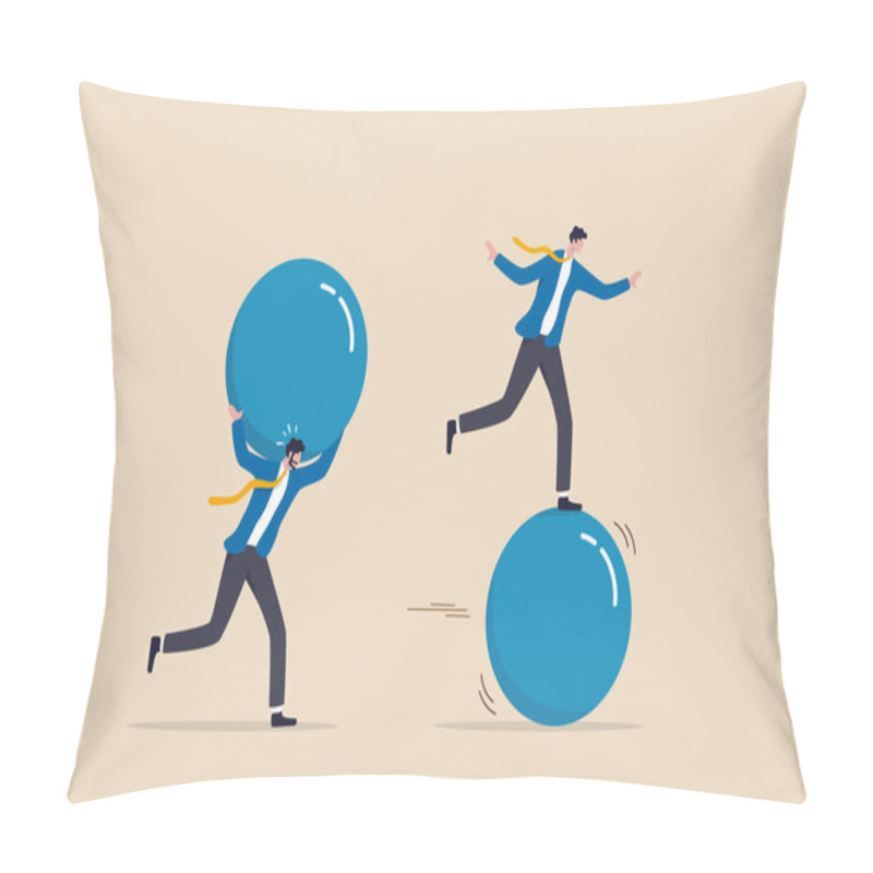 Personality  Work Smarter Not Harder, Efficient Way With Minimal Effort To Win Business Competition, Better Or Difference Strategy To Outsmart Competitor Concept, Businessman Run Fast On Sphere Effortless To Win. Pillow Covers