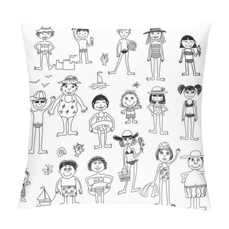 Personality  Sketches Of The People On The Beach Pillow Covers